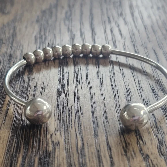 Elegant Italian Sterling Silver Cuff Charm Bracelet w/ Sterling Spacer Beads - Picture 7 of 8